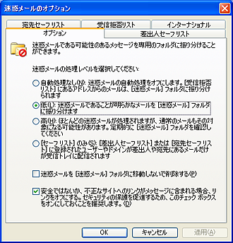 迷惑メールフィルタの処理レベル