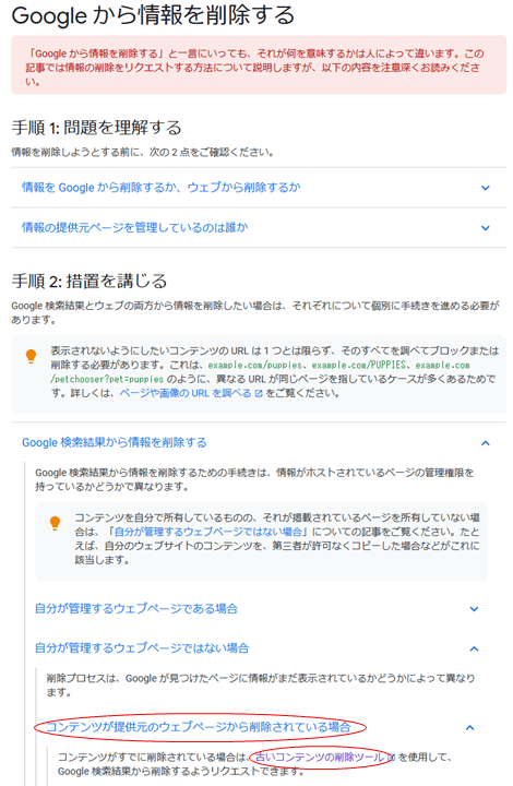 Google から情報を削除する