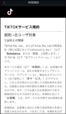 TikTokサービス規約画面